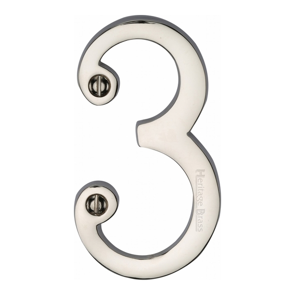 C1560 3-PNF • 76mm • Polished Nickel • Heritage Brass Face Fixing Numeral 3